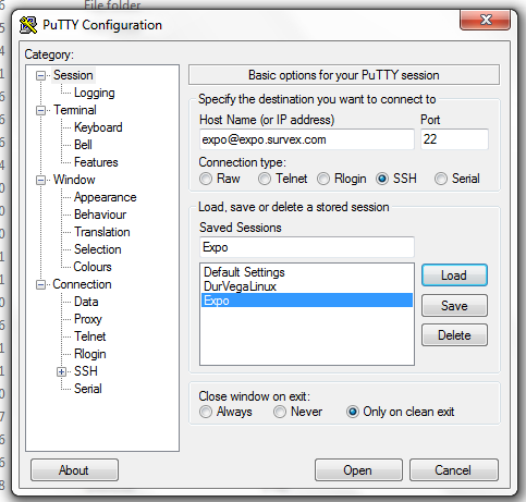 PuTTy Configuration Screen