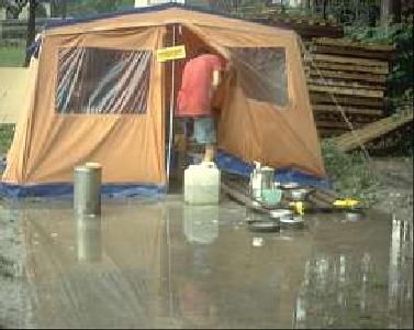 Base Camp mess tent in the rain, 1994