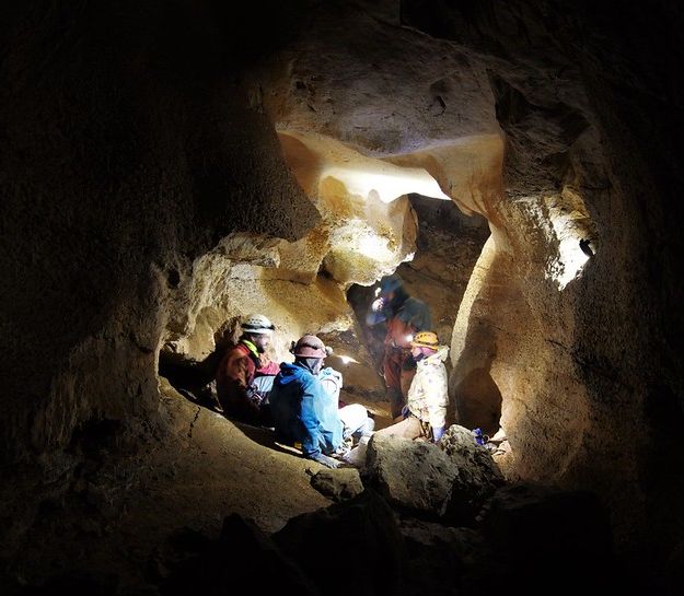 Thom, Haydon, Elliott and Elaine take a break from surveying in Guten Morgen Höhle. (C) Haydon Saunders